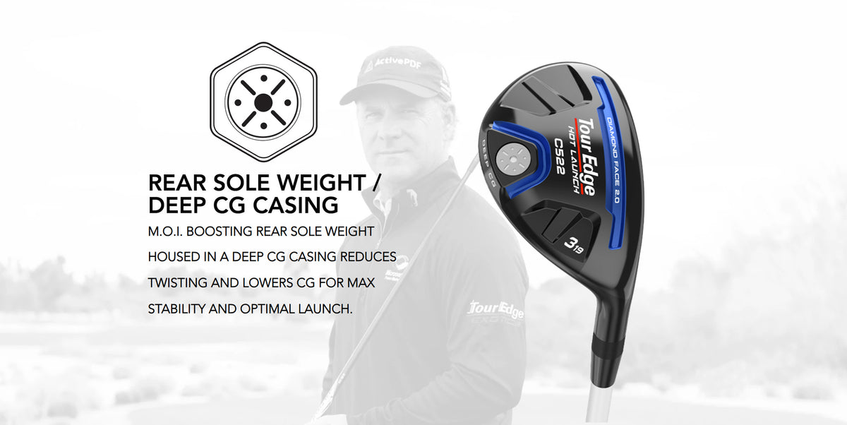 The Tour Edge Hot Launch C522 Hybrid features a rear sole weight that creates stability and decreasing twisting on off center strikes.