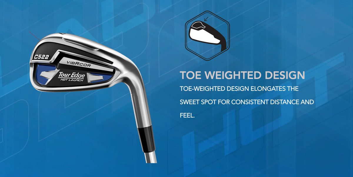 The Tour Edge Hot Launch C522 irons have a toe weighted design which elongates the sweet spot for consistent distance and feel.