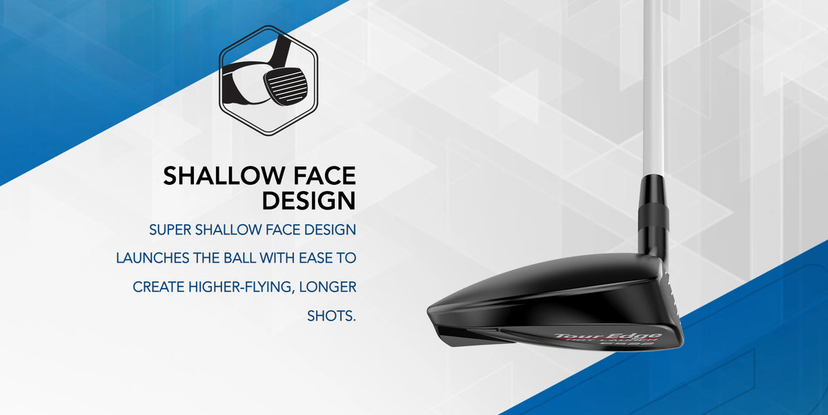 The Tour Edge Hot Launch E522 fairway has a shallow face design. This design launches the ball with ease to create higher-flying, longer shots.
