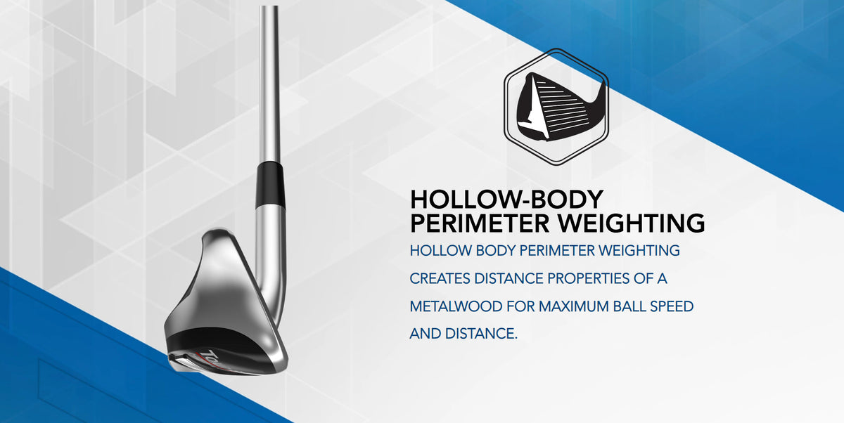 The Tour Edge Hot Launch E522 Iron Woods Feature a hollow body construction and perimeter weighting. This creates distance properties of a metal wood for maximum ball speed and distance.
