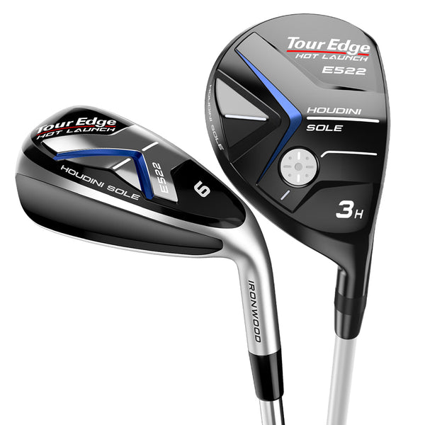 sole view of tour edge hot launch e522 hybrid and irons