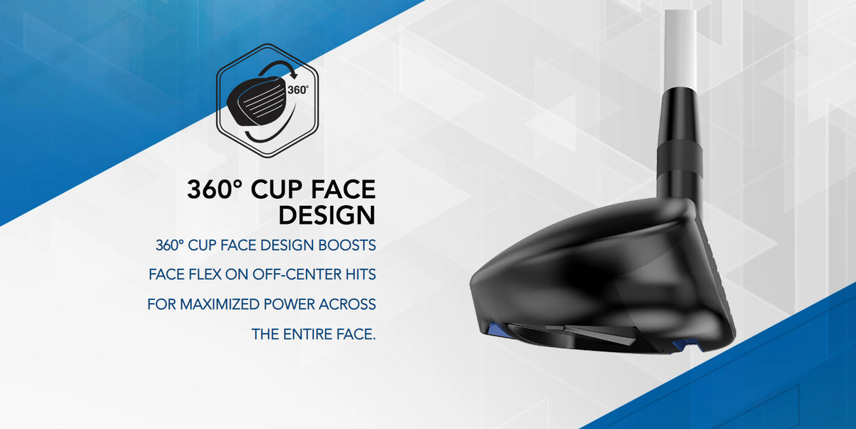 The Tour Edge Hot Launch C522 hybrid has a 360° cup face which boosts face flex on off-center hits for maximized ball speed from any part of the face