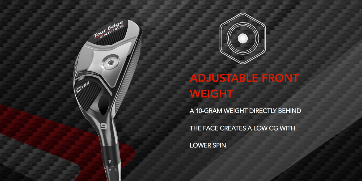 The Tour Edge Exotics Hybrid features an interchangeable front weight. Allowing for ideal ball flight and spin.