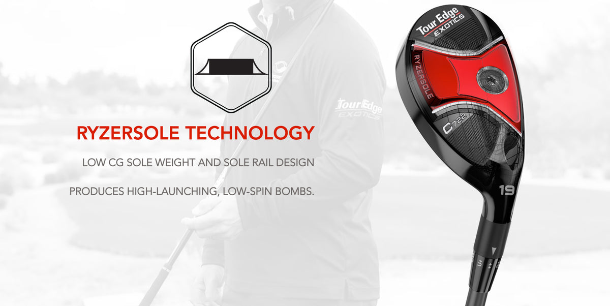 The Tour Edge Exotics C722 Hybrid features all-new technology, Ryzersole. This produces high launch and low spin shots.