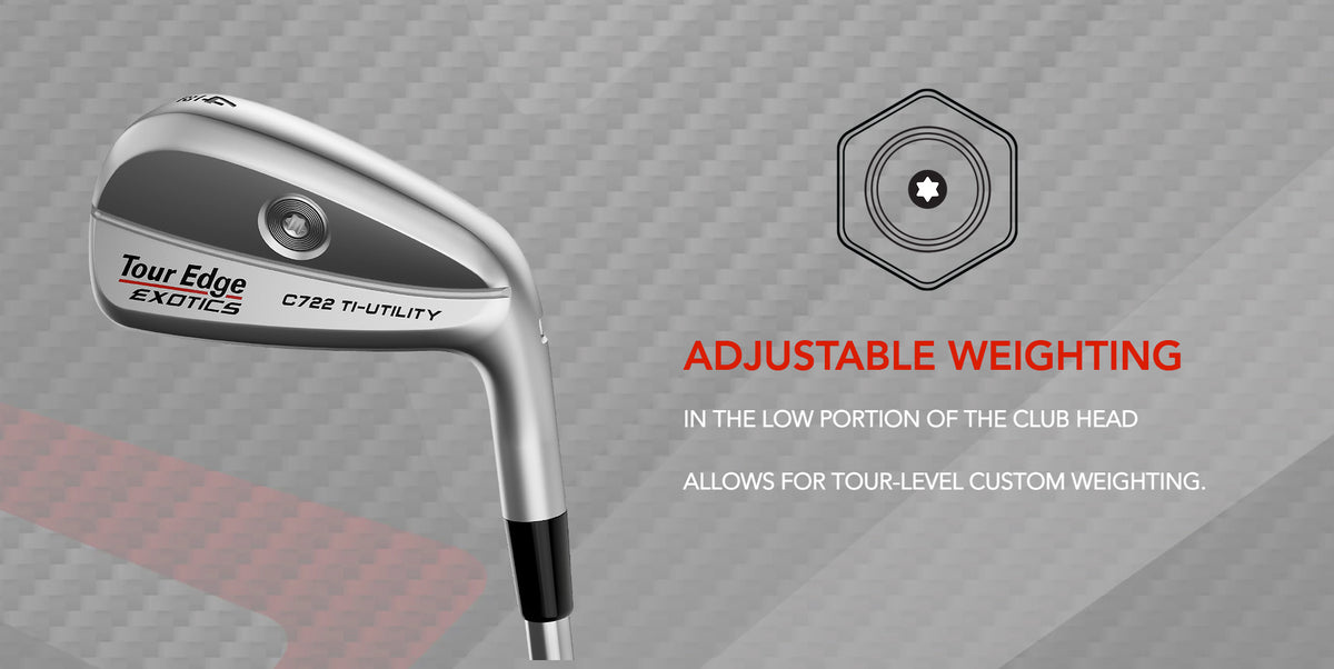 The Tour Edge Exotics 722 Ti-Utility features an interchangeable rear weight in order to optimize launch and spin.
