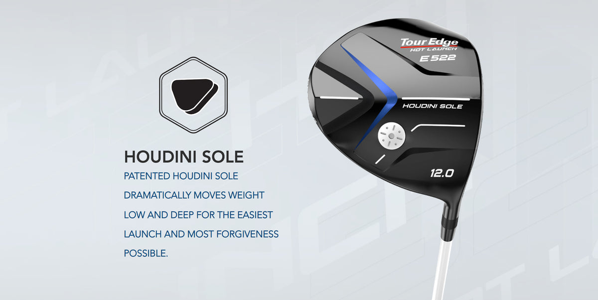 The Tour Edge Hot Launch E522 Driver features the patented houdini sole. This dramatically moves weight low and deep to create the easiest and most forgiving driver available.