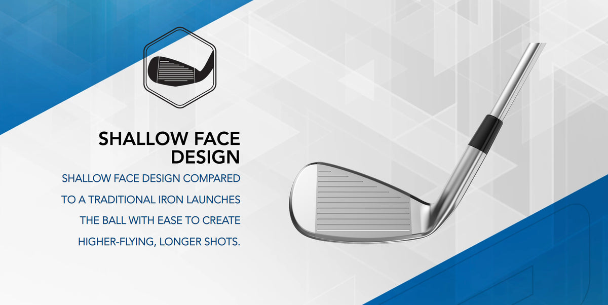 The Tour Edge Hot Launch E522 Iron Woods have a super shallow face. This helps launch the ball with ease to create high-flying shots.