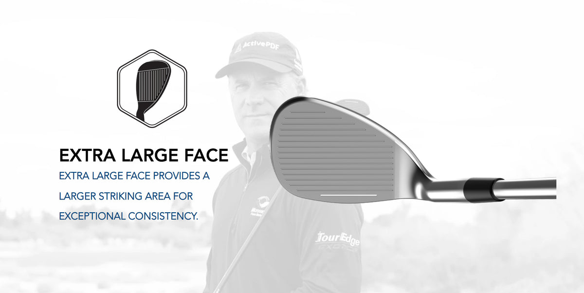 The Tour Edge Hot launch E522 Wedge has an extra large face. This creates a larger striking area for consistent exceptional strikes.