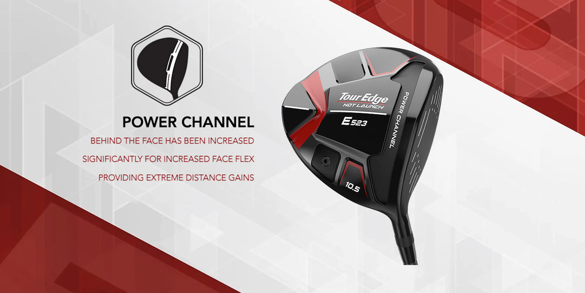The E523 driver has a large power channel behind the face to increase face flex and provide extreme distance gains