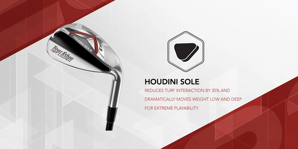 The E523 wedge features a houdini sole toe help reduce turf interaction by 35%. This also moves weight low and deep for extreme playability.