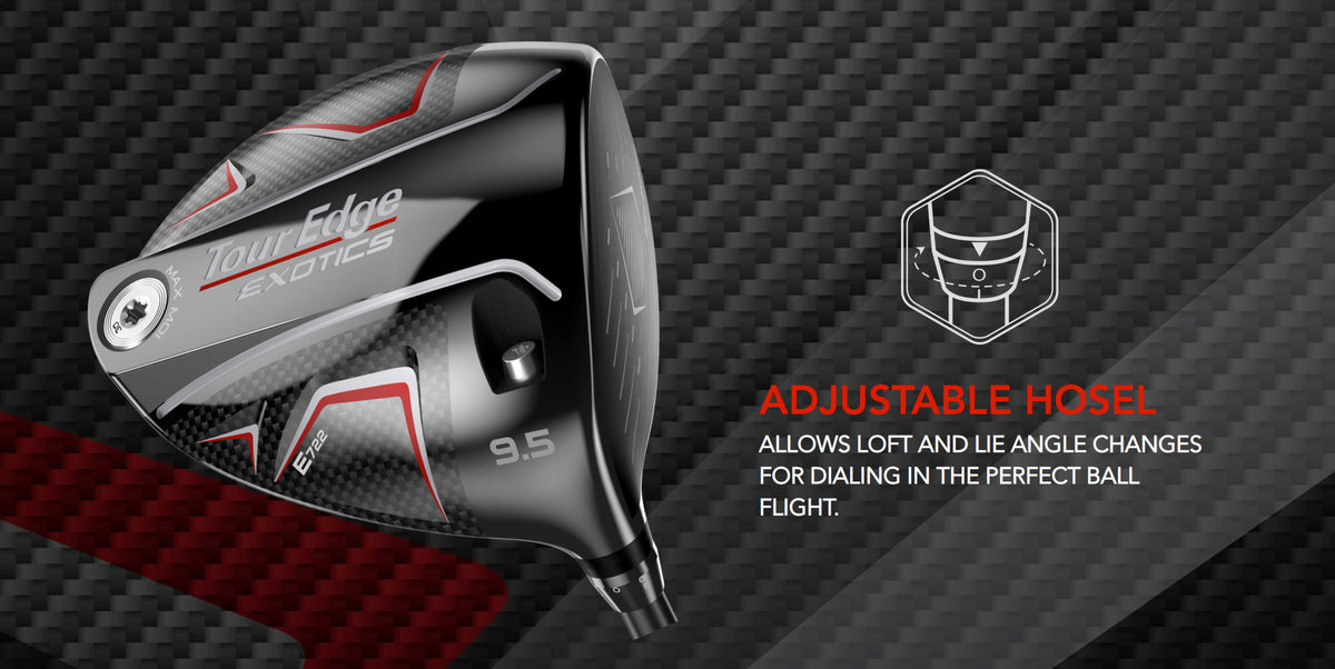 The Tour Edge Exotics E722 Driver features an adjustable hosel which allows to dial in the perfect launch and spin characteristics to maximize your distance.