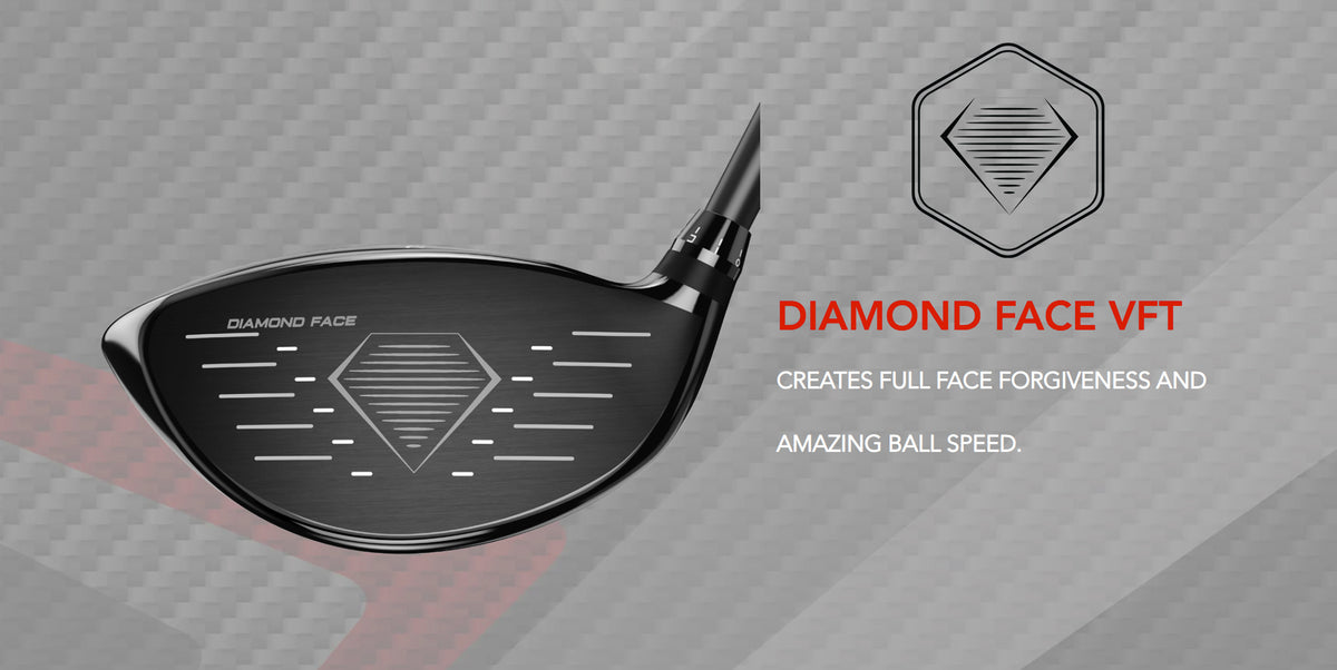 The Tour Edge Exotics E722 Driver features diamond face VFT. This increases ball speed and forgiveness across the entire face