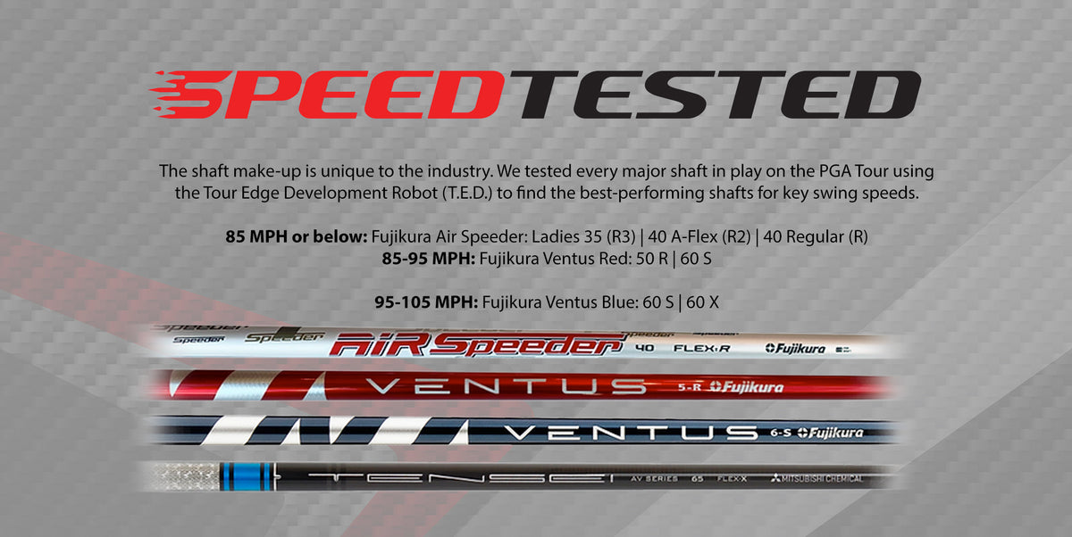 The shafts in the Tour Edge Exotics 722 are all speed tested. Each shaft goes through an arduous test in order to be approved to go in the new drivers.