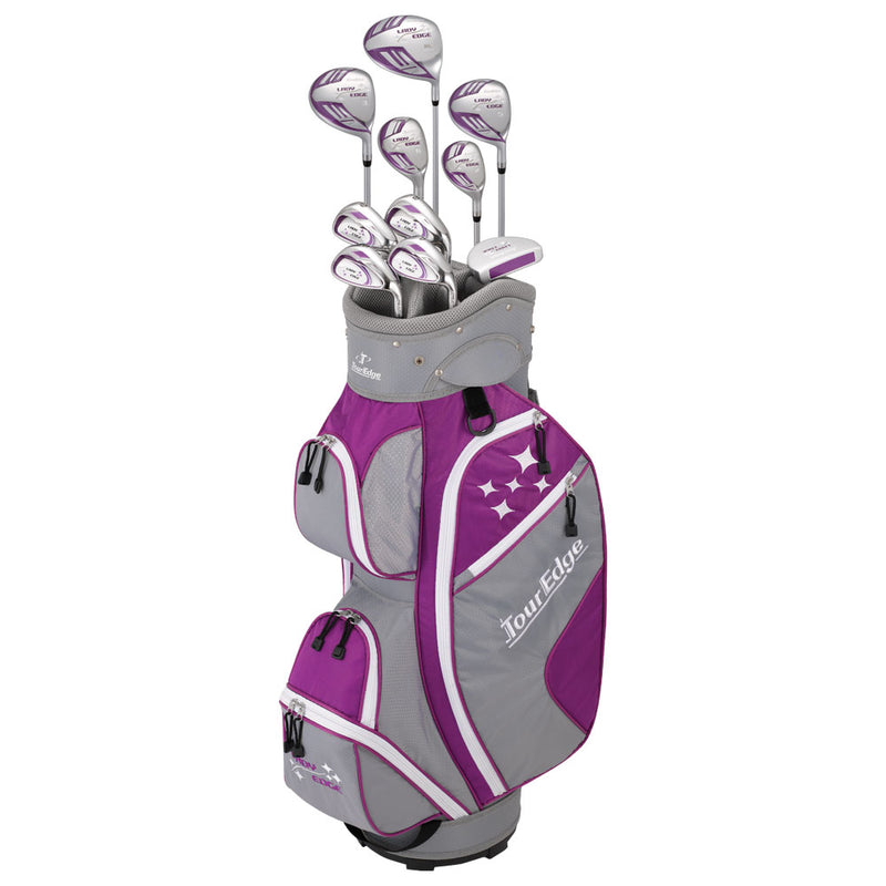 full view of tour edge lady edge complete set with cart bag violet wsilver