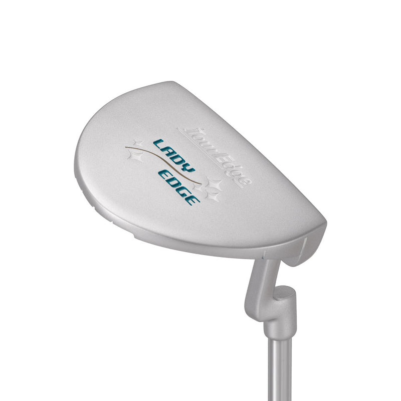 sole view of tour edge lady edge putter turquoise silver